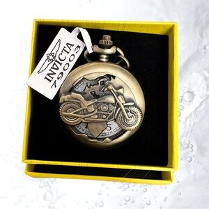 New Invicta Vintage Style Men's Pocket Watch 47mm Bronze, White Dial w/Chain